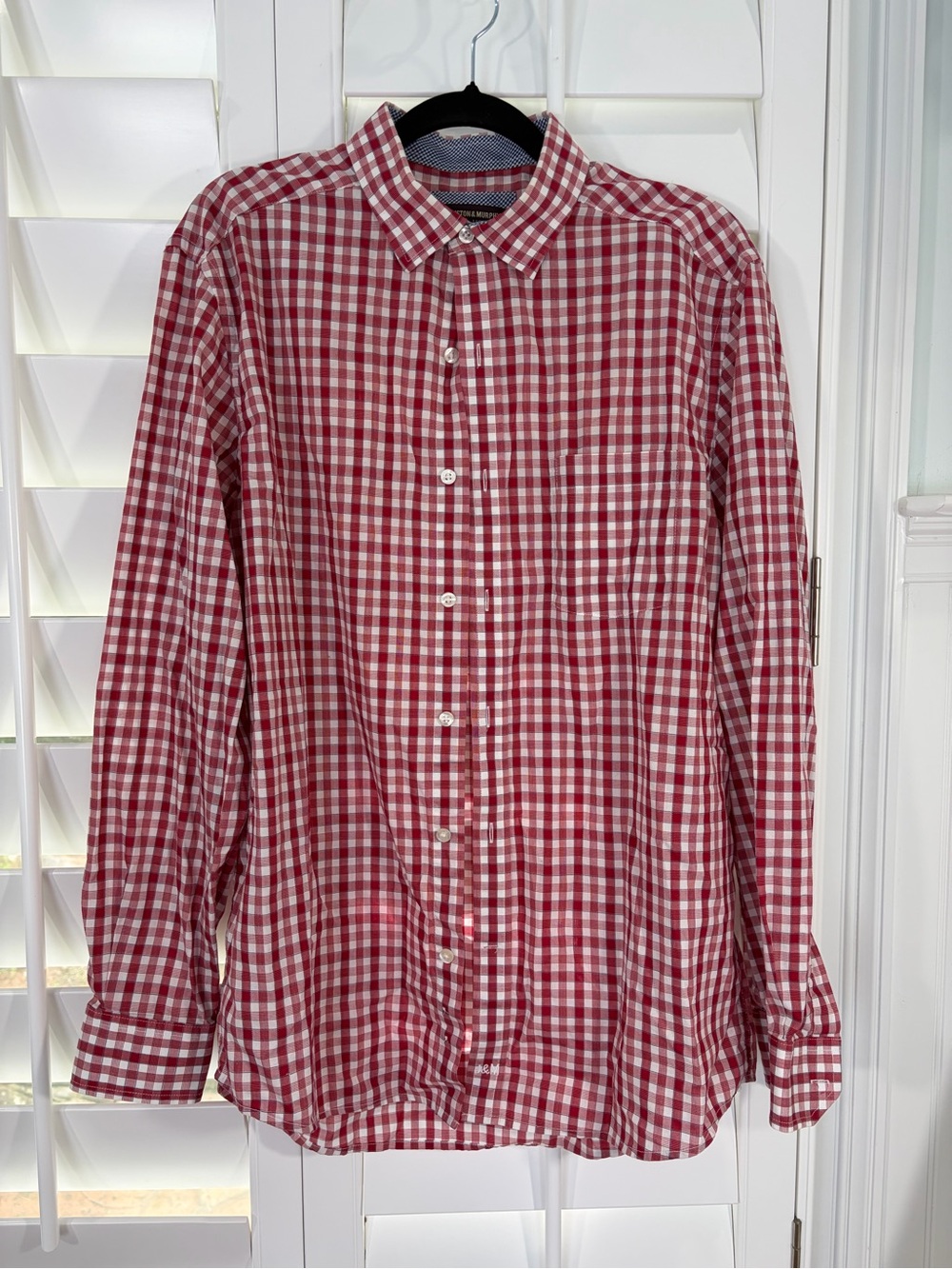J&M Red Gingham Button-Down Long-Sleeved Shirt (L)